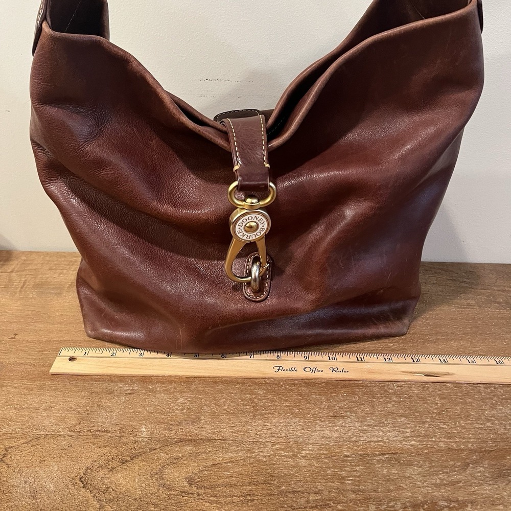 Dooney & Bourke Florentine Logo Lock Brown Leather Hobo Bag w/Dust Bag Pls Read - Picture 7 of 16